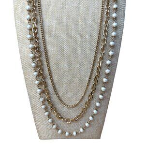 Ann Taylor Long Layered Gold-Tone Necklace With Faux Pearl Accents